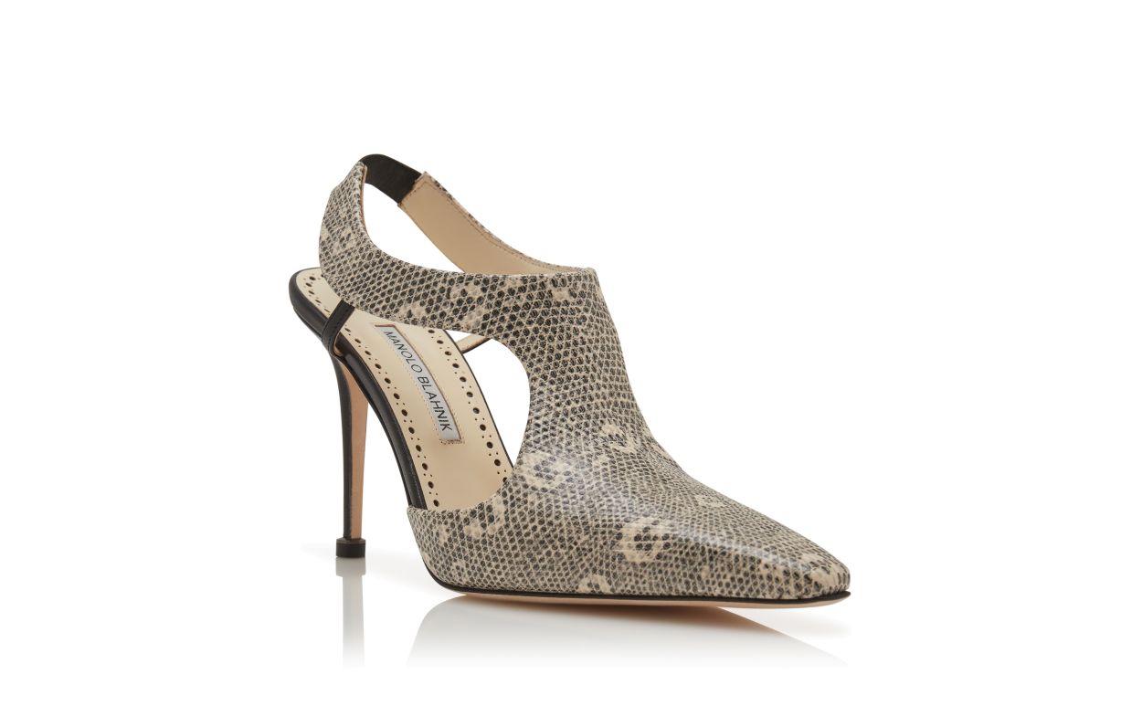 Lizard Print Calf Leather T-Bar Pumps