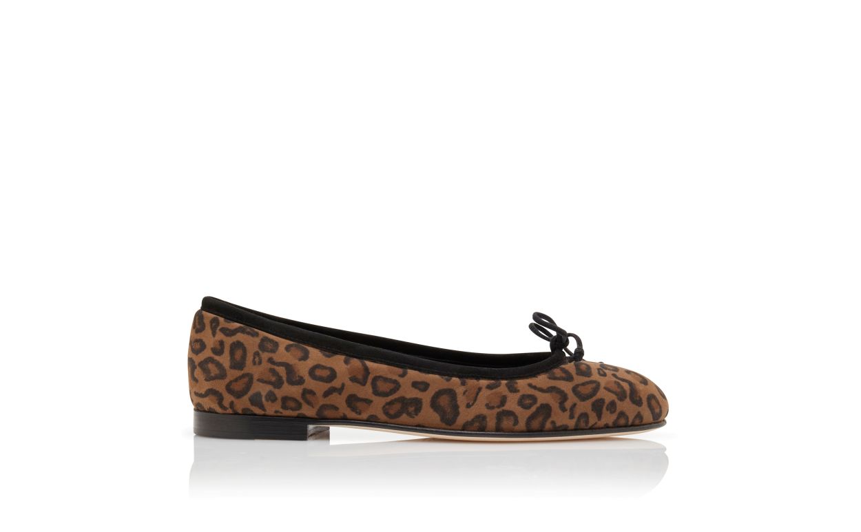 Brown Suede Animal Print Ballerina Flats