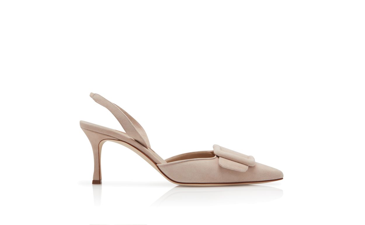 Light Beige Suede Slingback Pumps