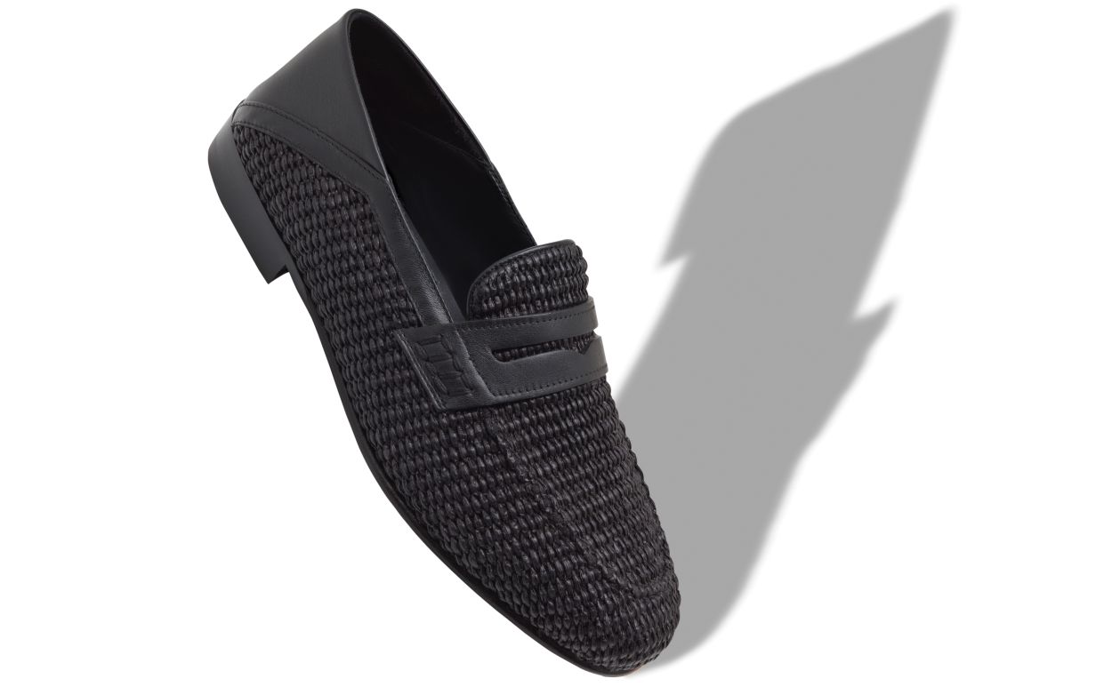 Black Raffia Penny Loafers