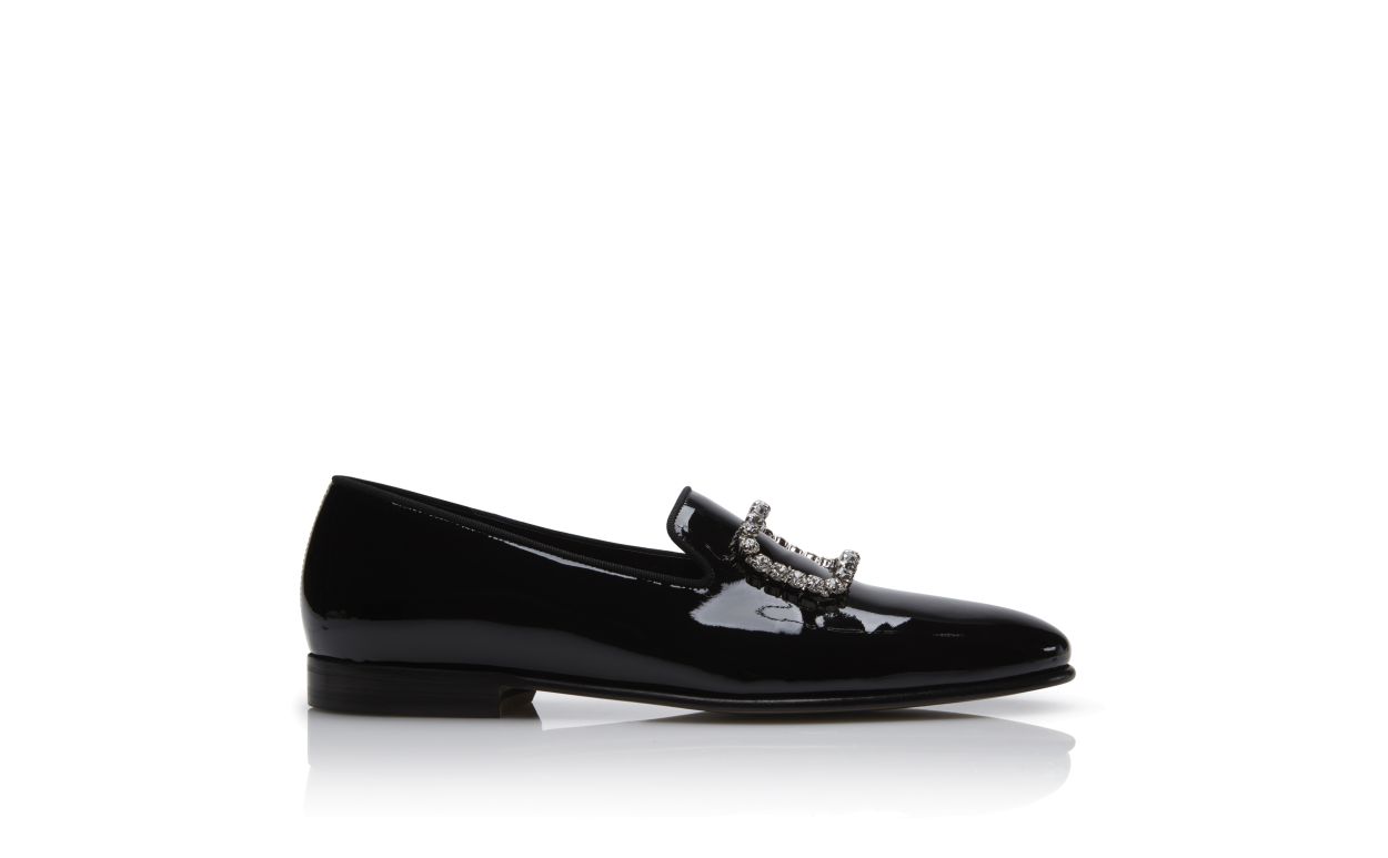 Black Patent Leather Jewel Buckle Loafers