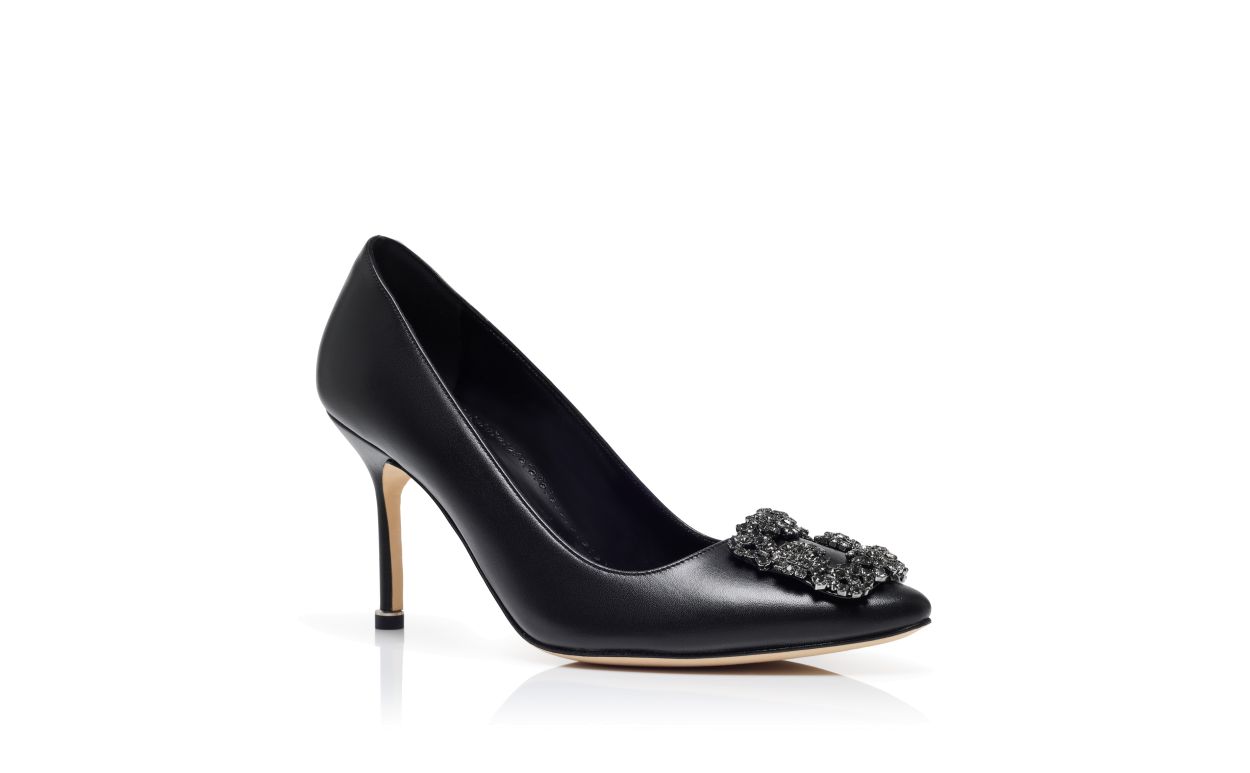 Black Leather Jewel Buckle Pumps