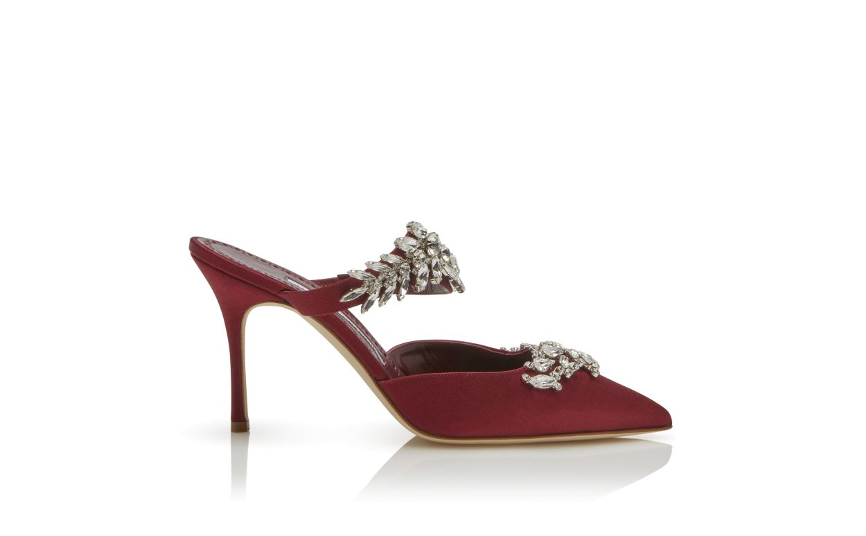 Burgundy Satin Crystal Embellished Mules