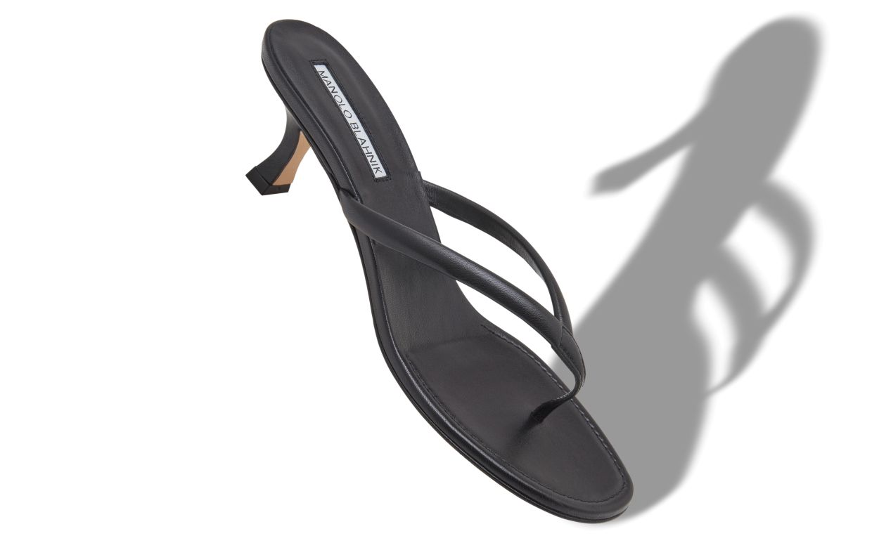 Black Nappa Leather Thong Sandals