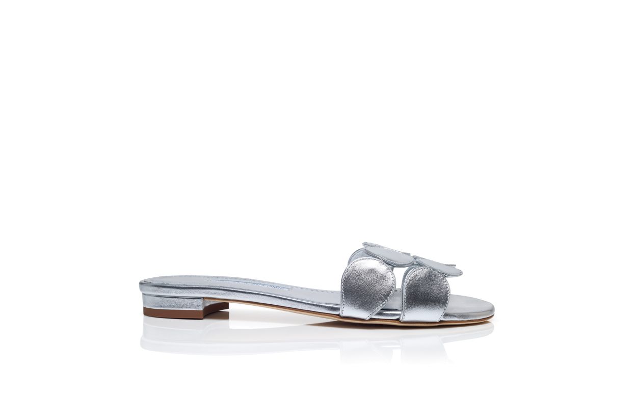 Silver Nappa Leather Flat Sandals