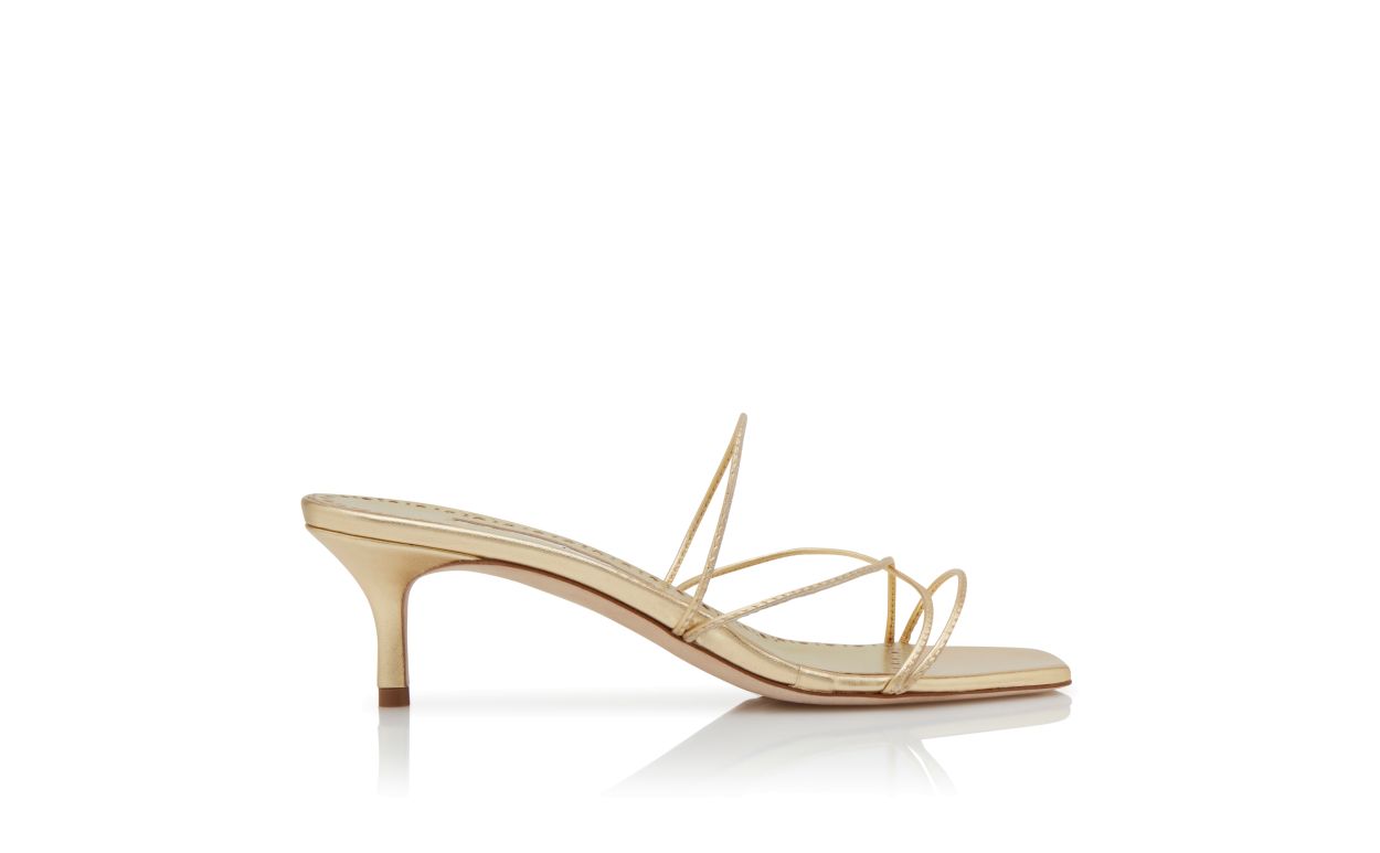 Gold Nappa Leather Open Toe Mules