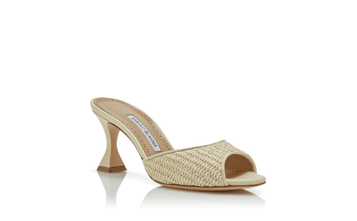 Light Beige Raffia Open Toe Mules