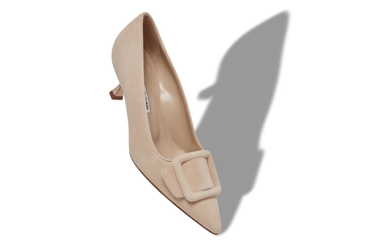 Light Beige Suede Buckle Detail Pumps