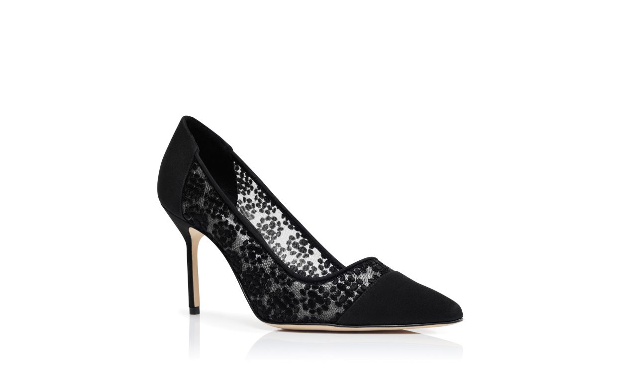 Black Lace Floral Detail Pumps