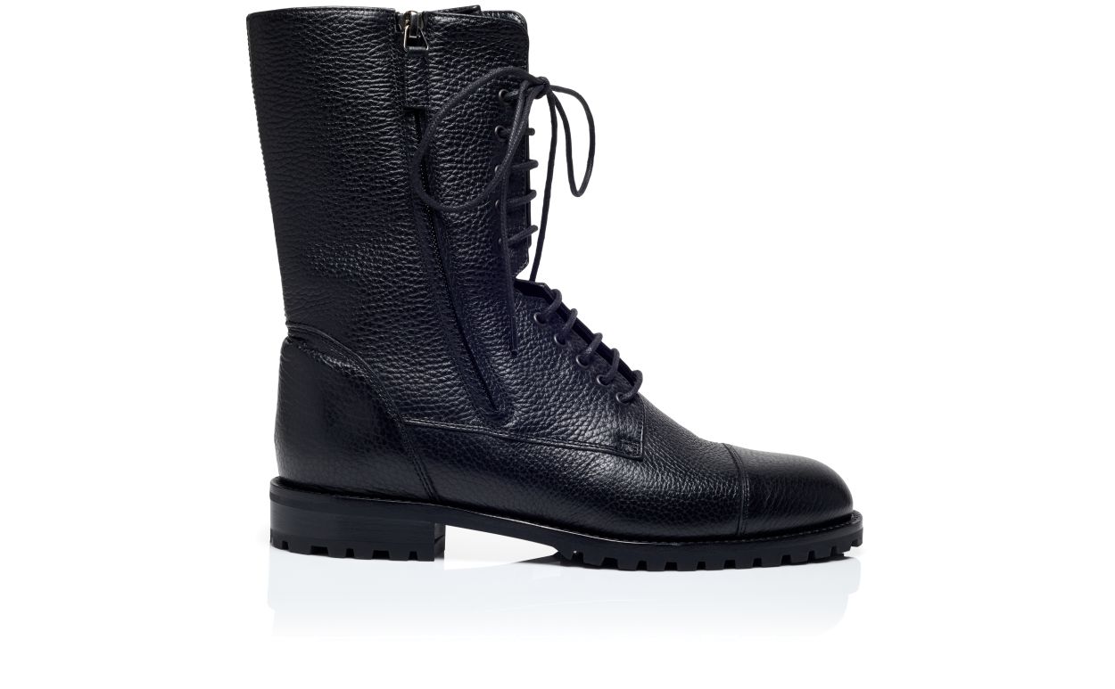 Black Calf Leather Military Boots