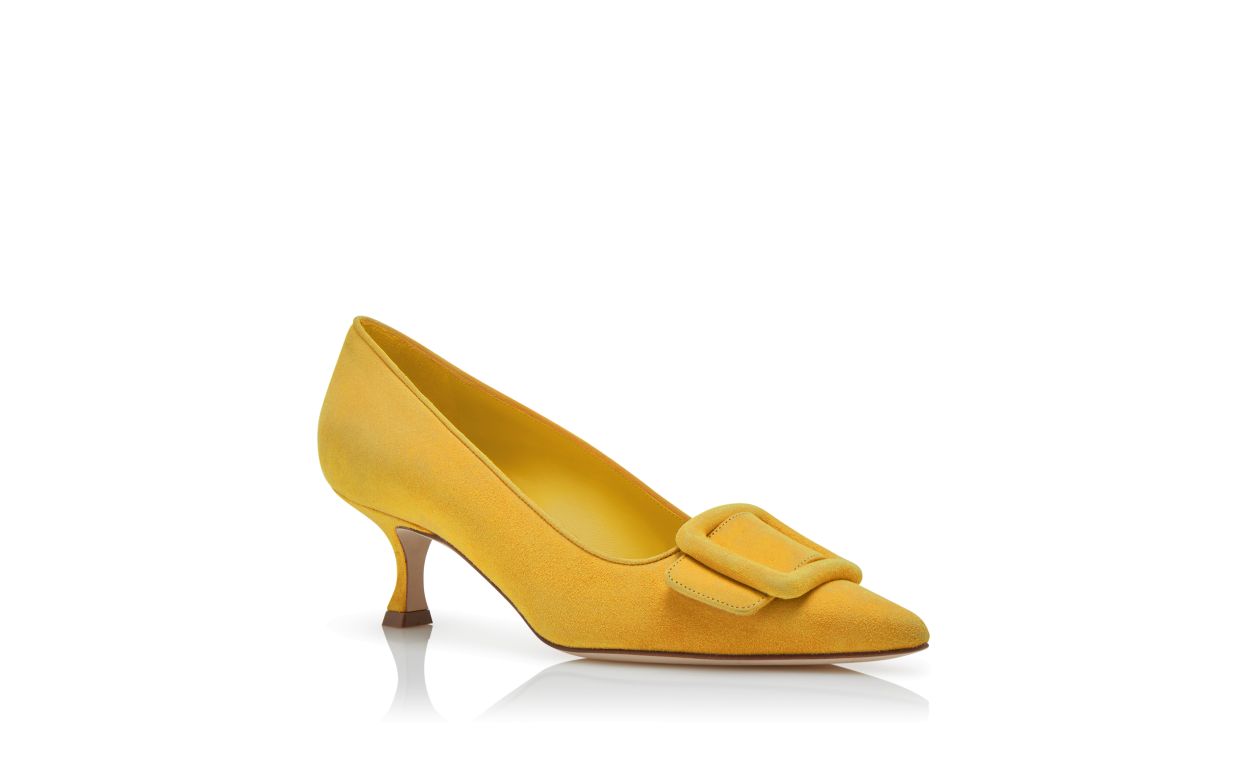 Yellow Suede Buckle Detail Pumps