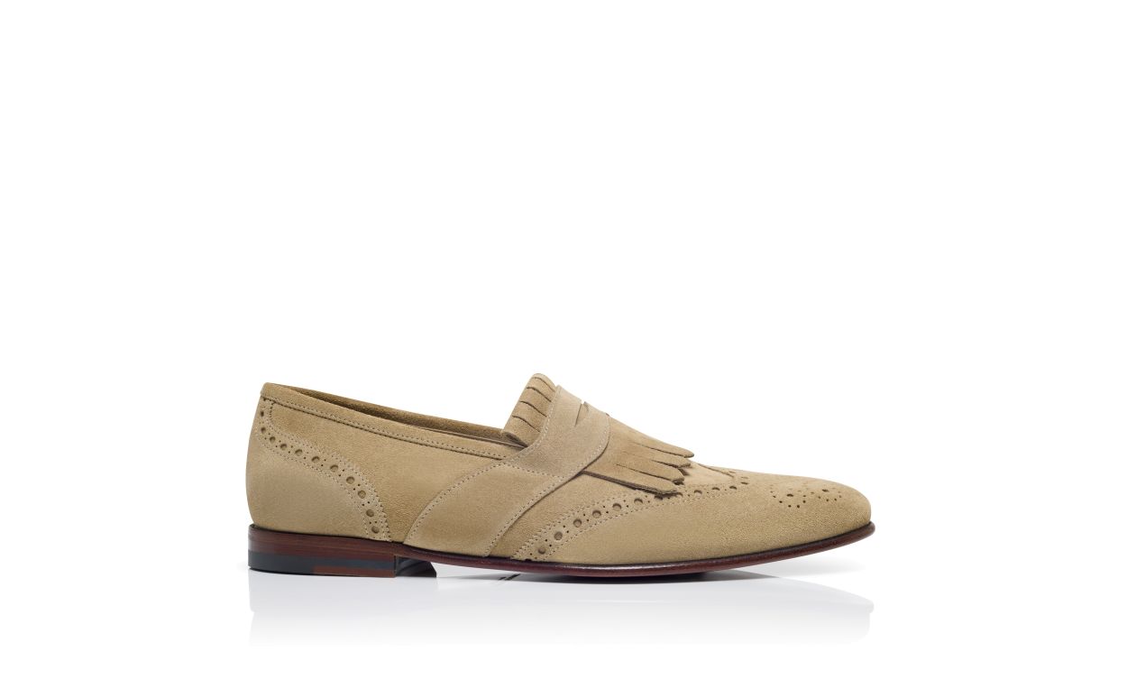 Beige Suede Kiltie Loafers
