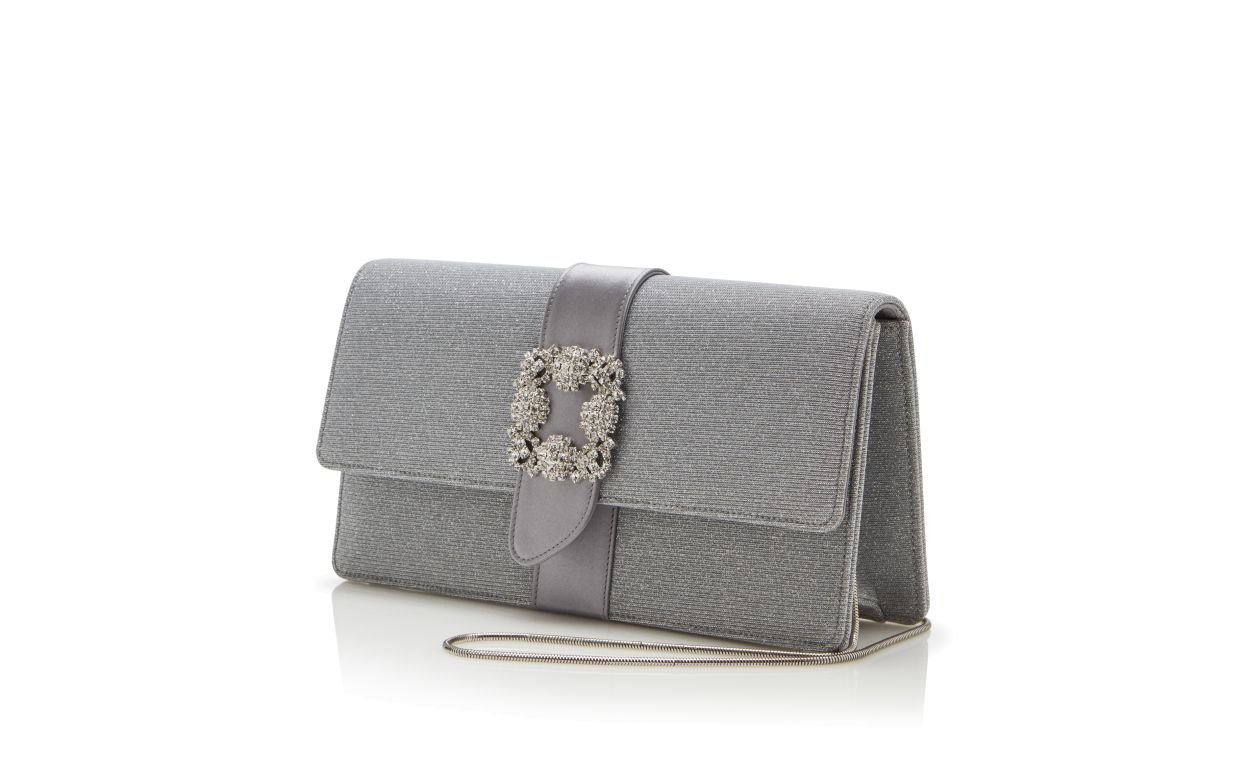 Silver Glitter Fabric Jewel Buckle Clutch