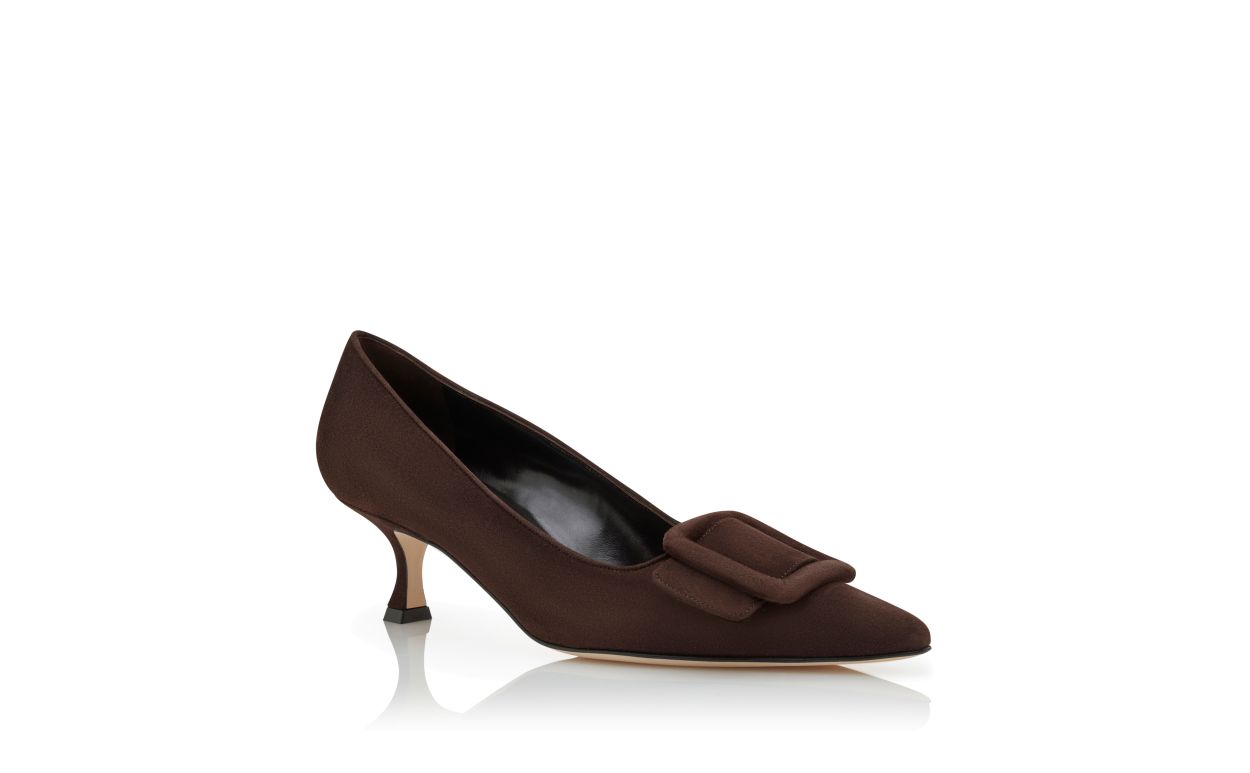 Dark Brown Suede Buckle Detail Pumps