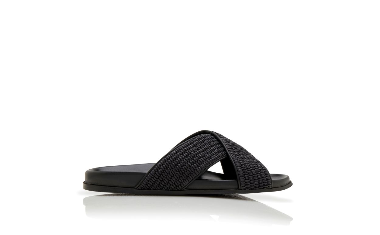 Black Natural Weave Flat Sandals