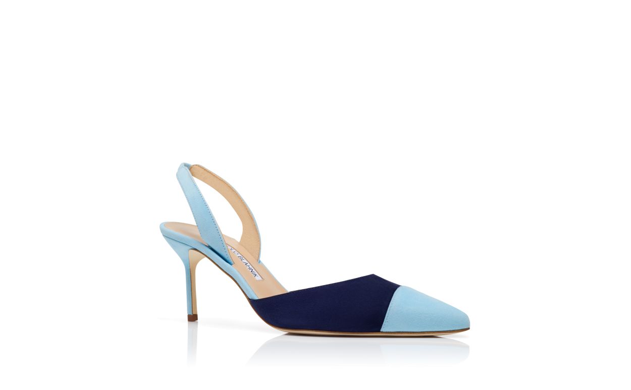 Blue Suede Slingback Pumps