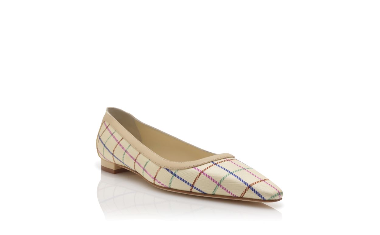 Cream Silk Check Flat Pumps