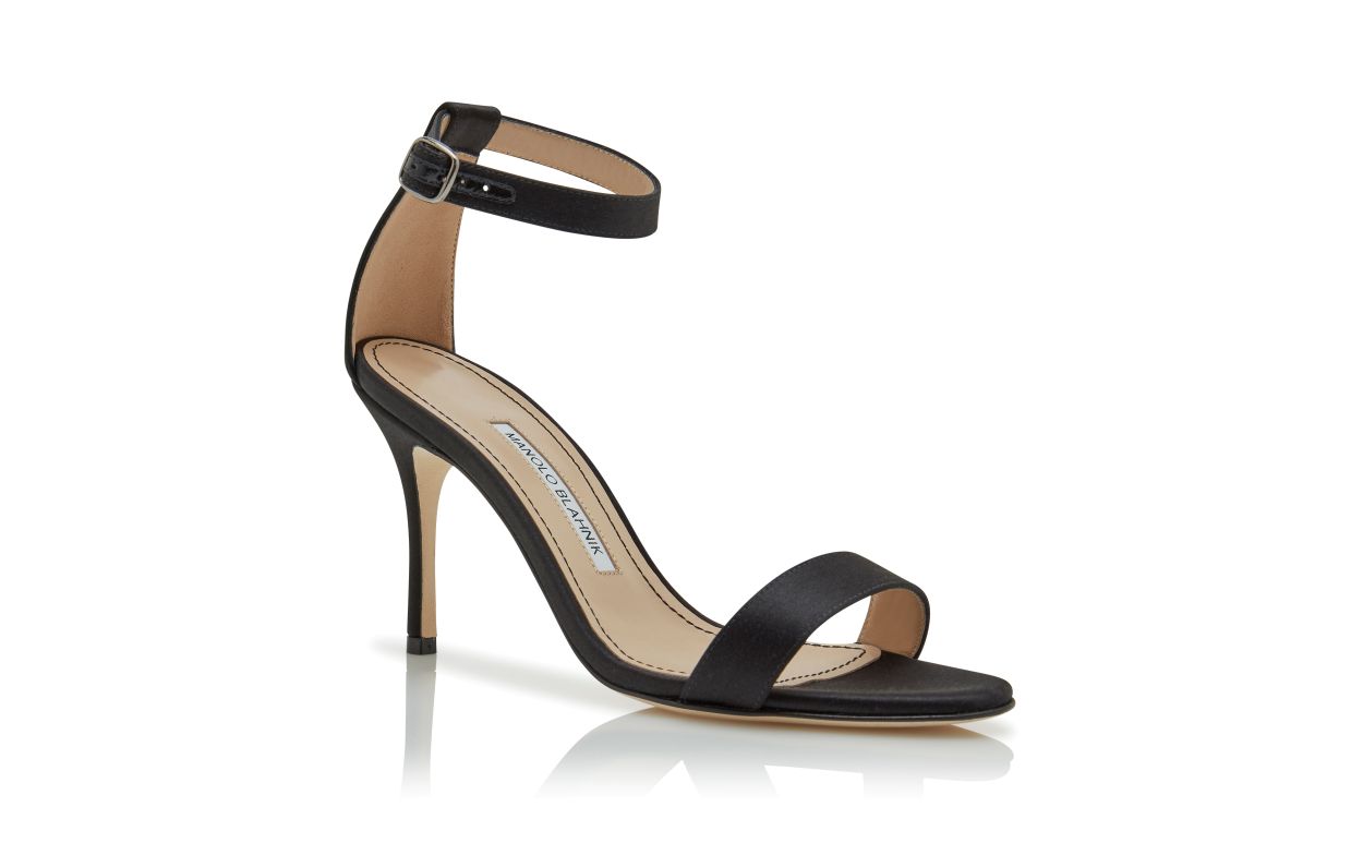 Black Satin Ankle Strap Sandals