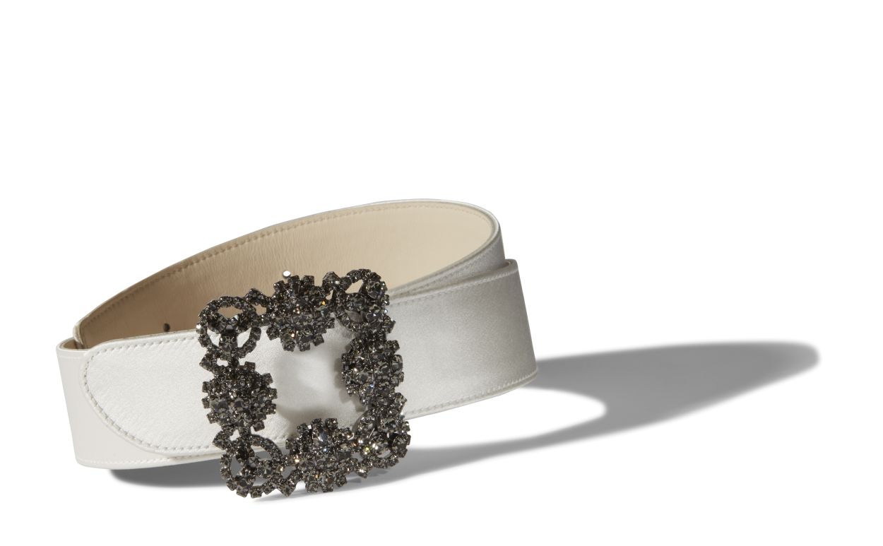 Off-White Satin Crystal Buckled Belt