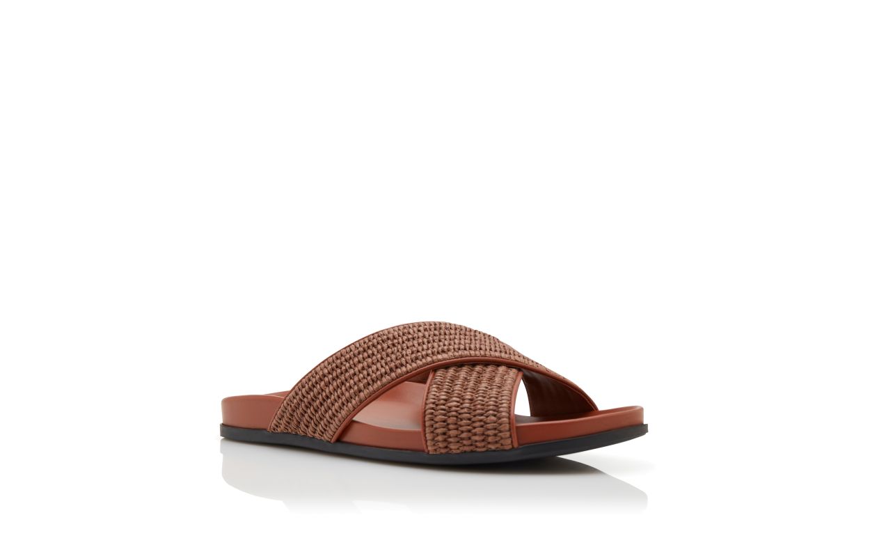 Dark Brown Raffia Flat Sandals