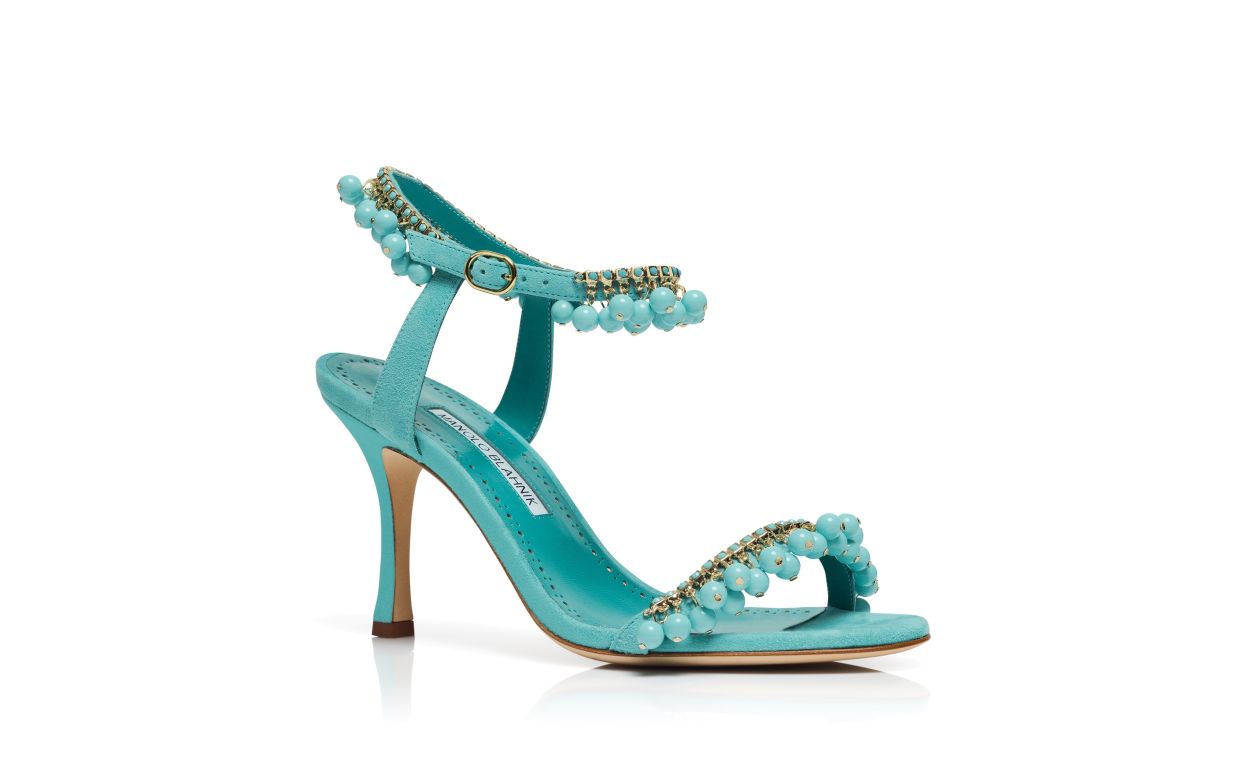 Blue Suede Jewel Embellished Sandals