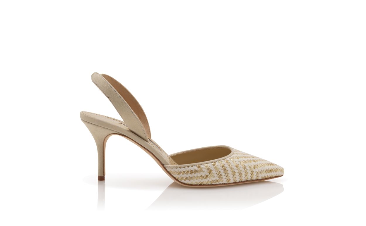 Light Beige and Cream Raffia Slingback Pumps