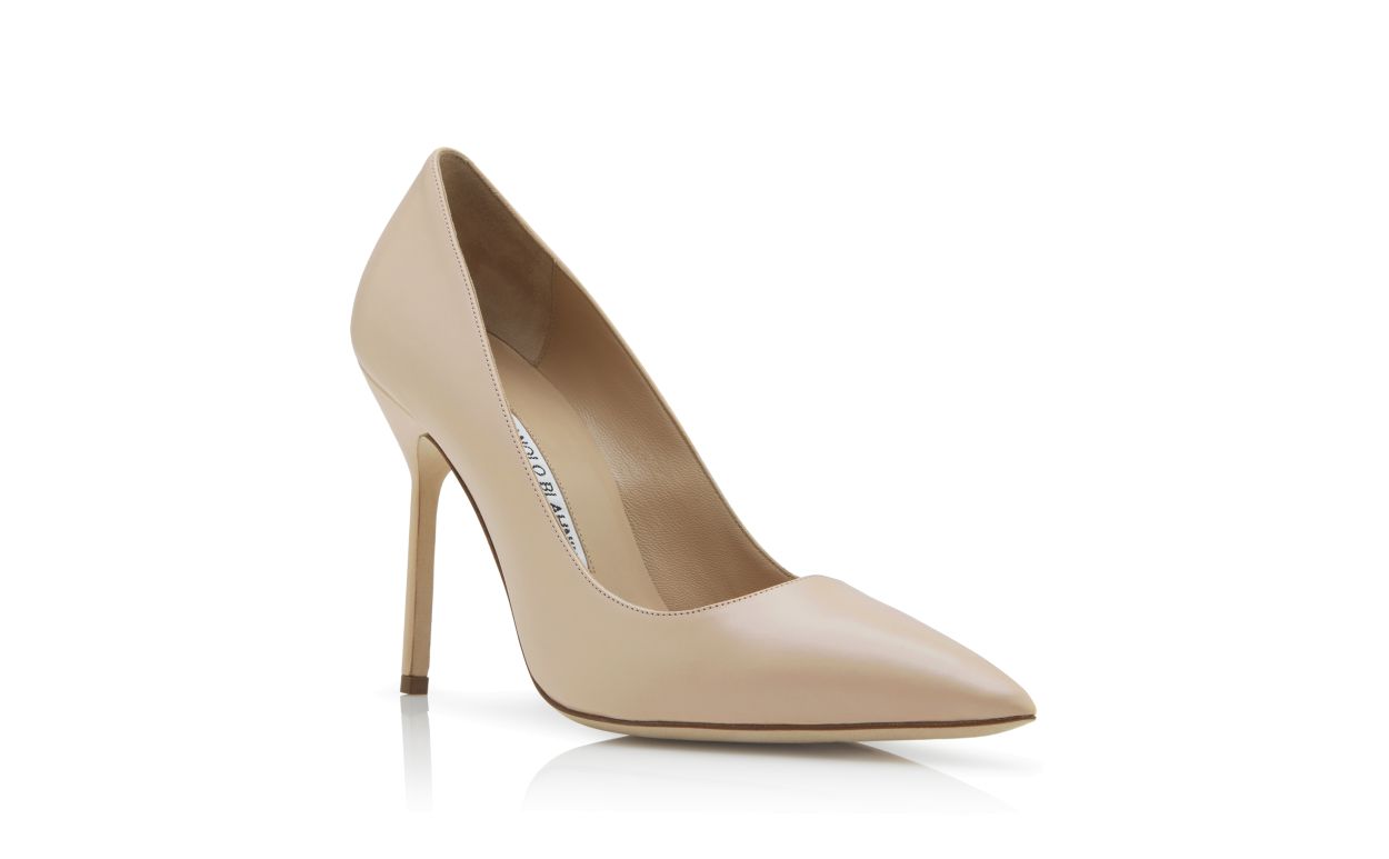 Taupe Calf Leather Pointed Toe Pumps