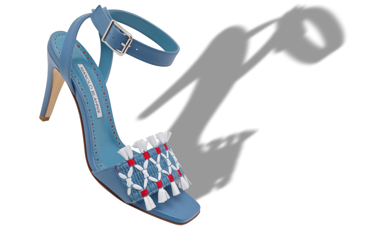 Blue Nappa Leather Ankle Strap Sandals