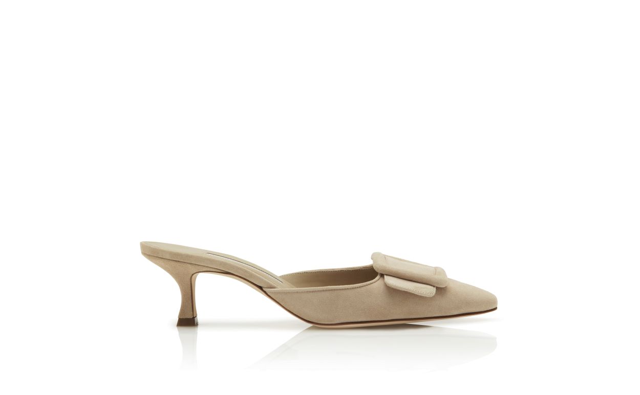 Beige Suede Kitten Heel Mules