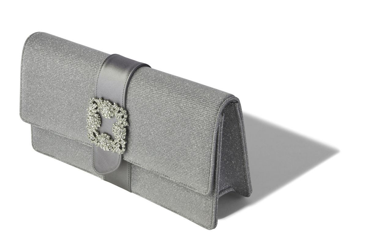 Silver Glitter Fabric Jewel Buckle Clutch