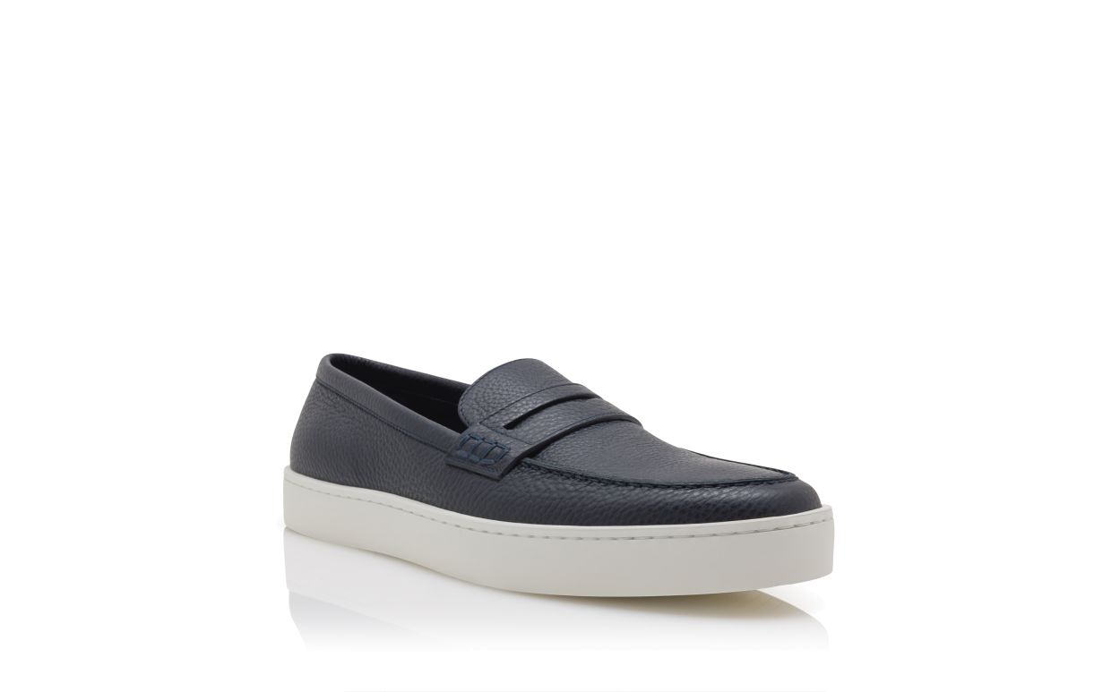 Navy Blue Calf Leather Slip-On Loafers