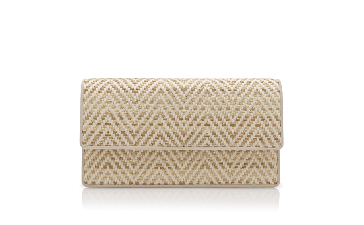 Light Beige and Cream Raffia Clutch