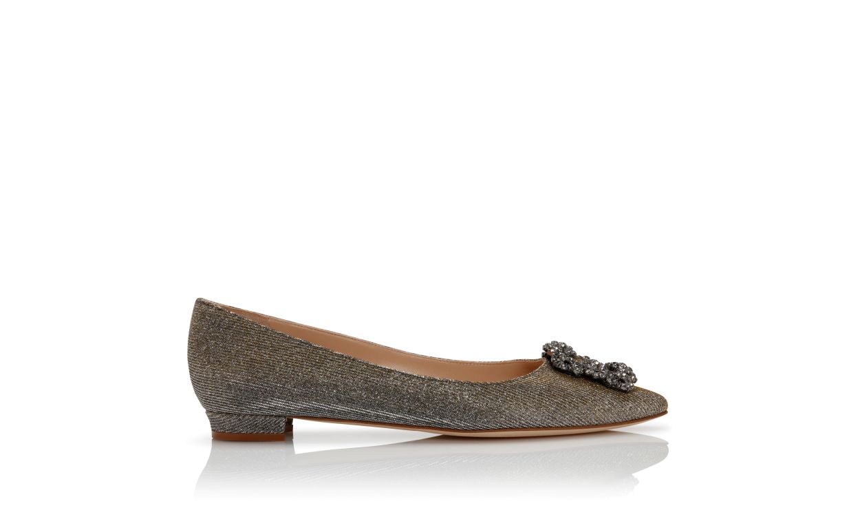 Dark Gold Glitter Fabric Jewel Buckle Flat Pumps