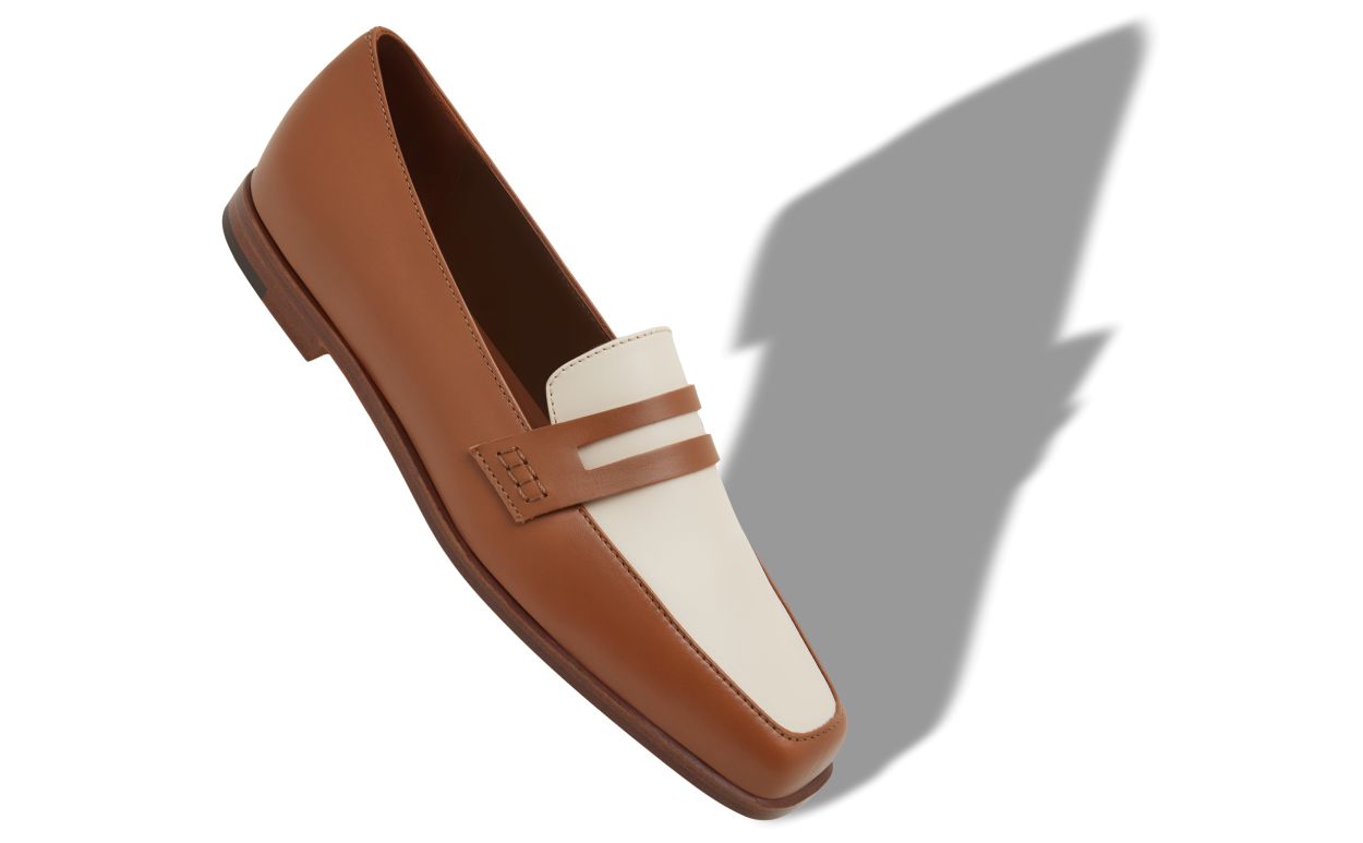 Brown and Cream Calf Leather Loafers