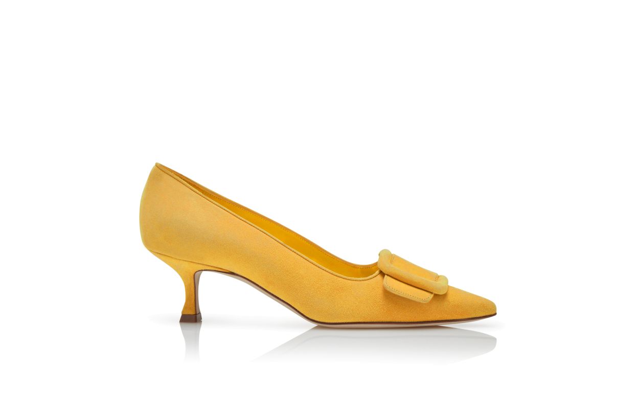 Yellow Suede Buckle Detail Pumps
