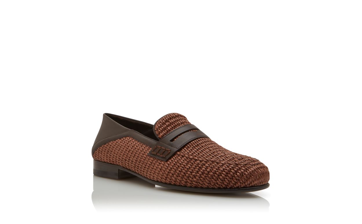Dark Brown Raffia Penny Loafers