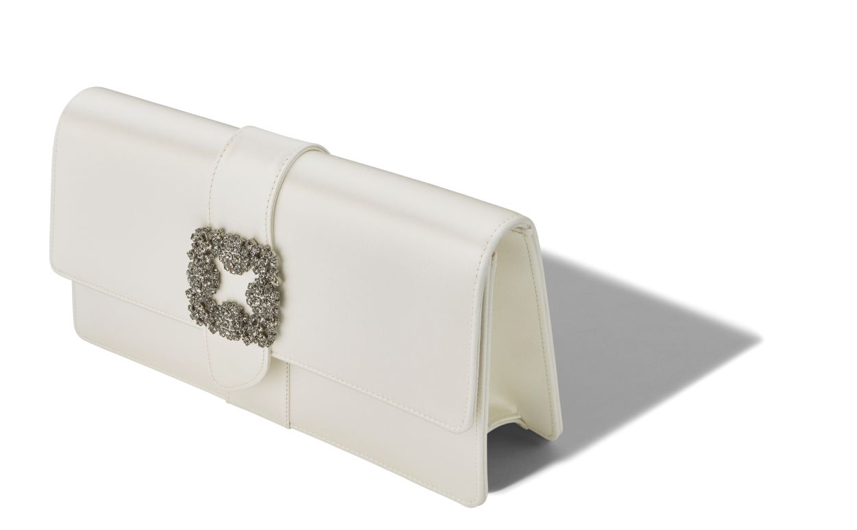 Off-White Satin Jewel Buckle Clutch