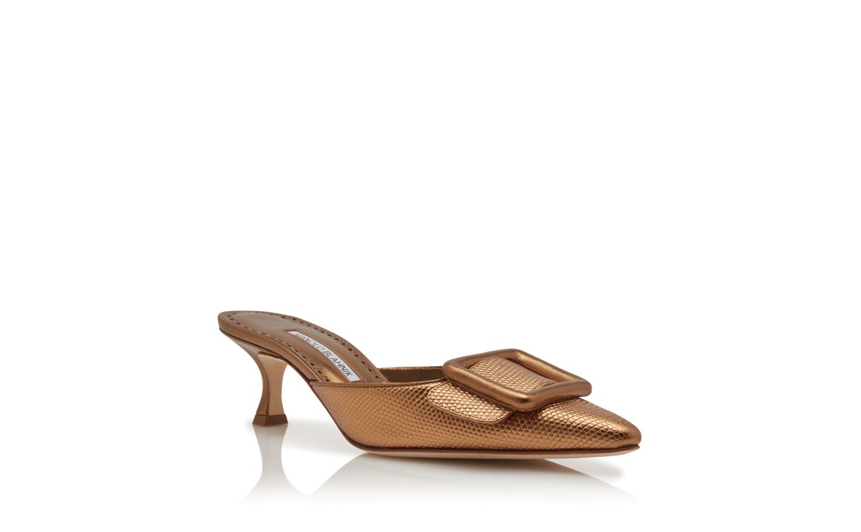 Bronze Calf Leather Buckle Detail Mules