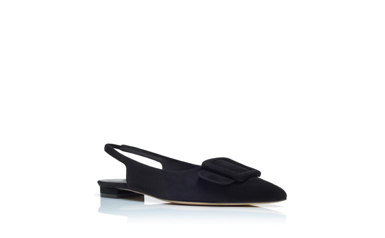 Black Suede Buckle Detail Slingback Flat Pumps