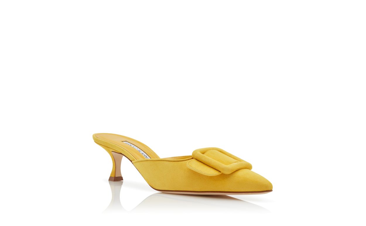 Yellow Suede Buckle Mules
