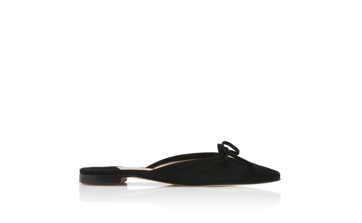 Black Suede Flat Mules