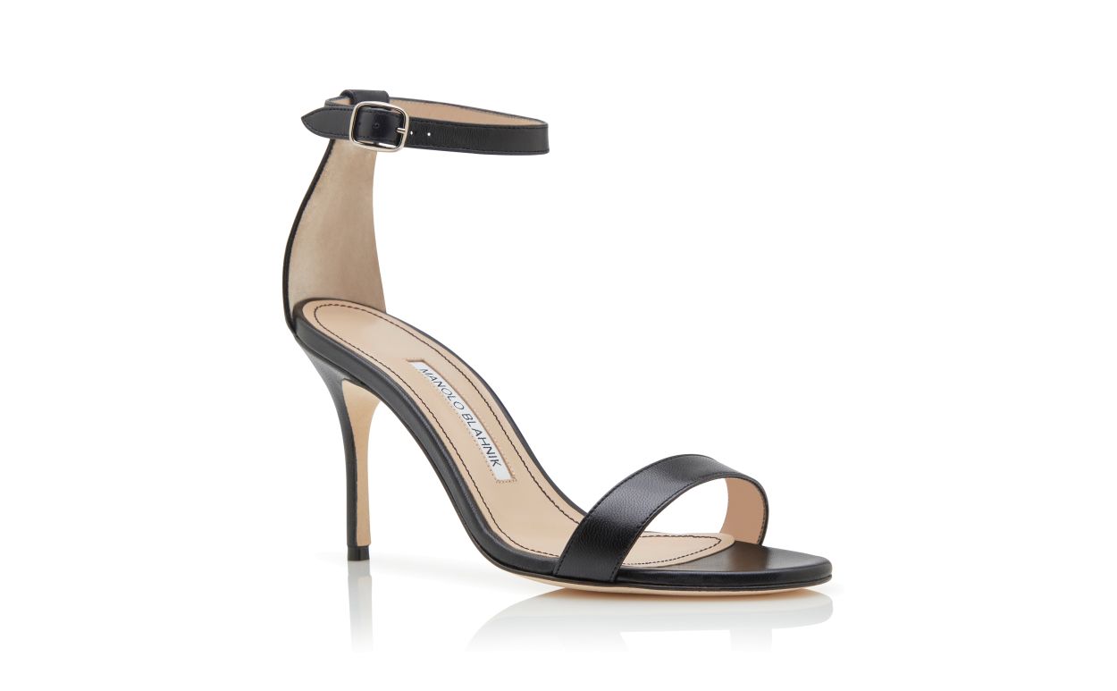 Black Nappa Leather Ankle Strap Sandals