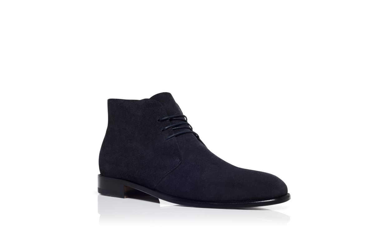Navy Blue Suede Lace-Up Ankle Boots