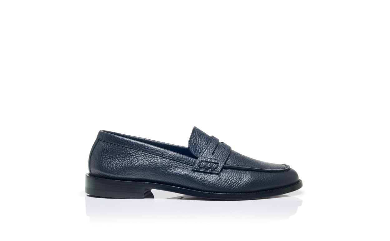 Navy Blue Calf Leather Penny Loafers