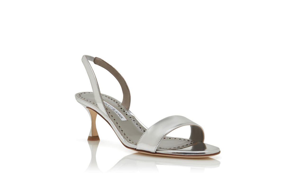 Silver Calf Leather Slingback Sandals