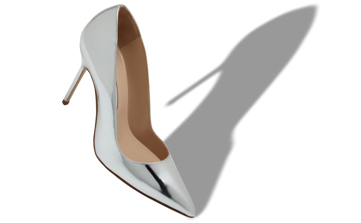 Silver Calf Leather Pointed Toe Pumps