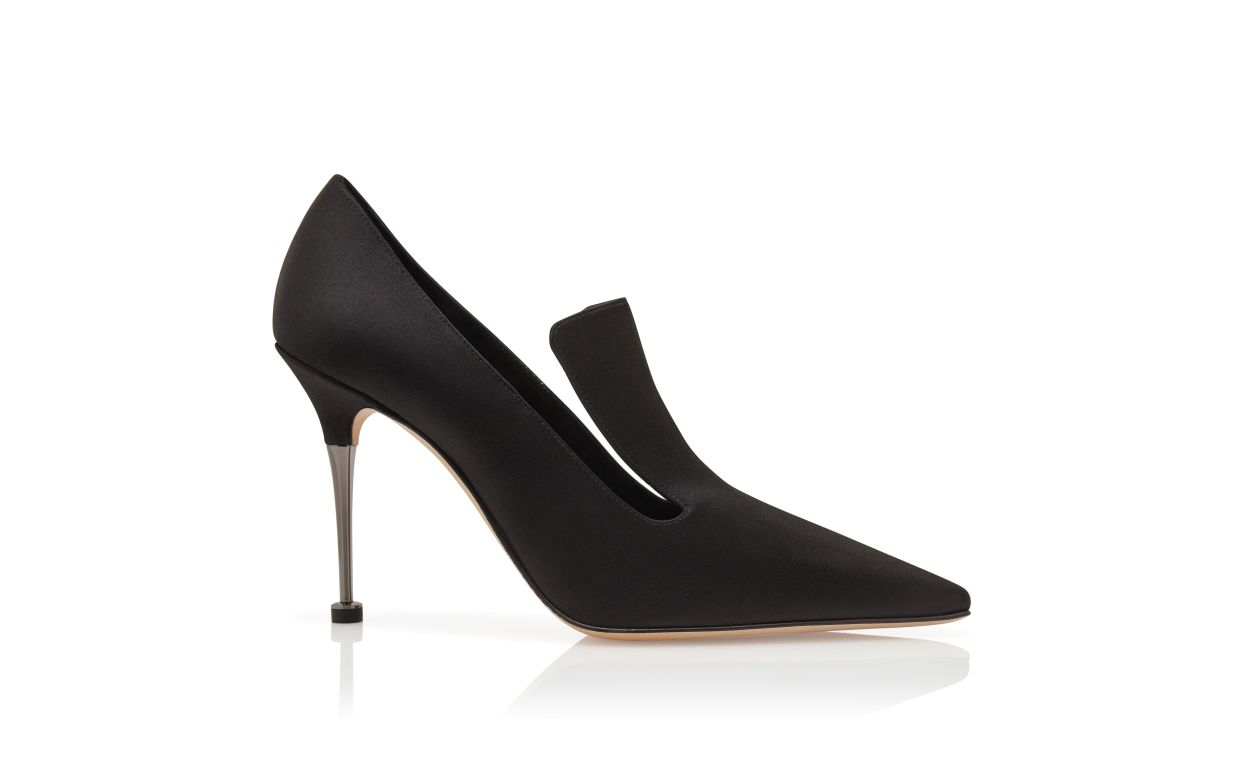 Black Satin Instep Detail Pumps