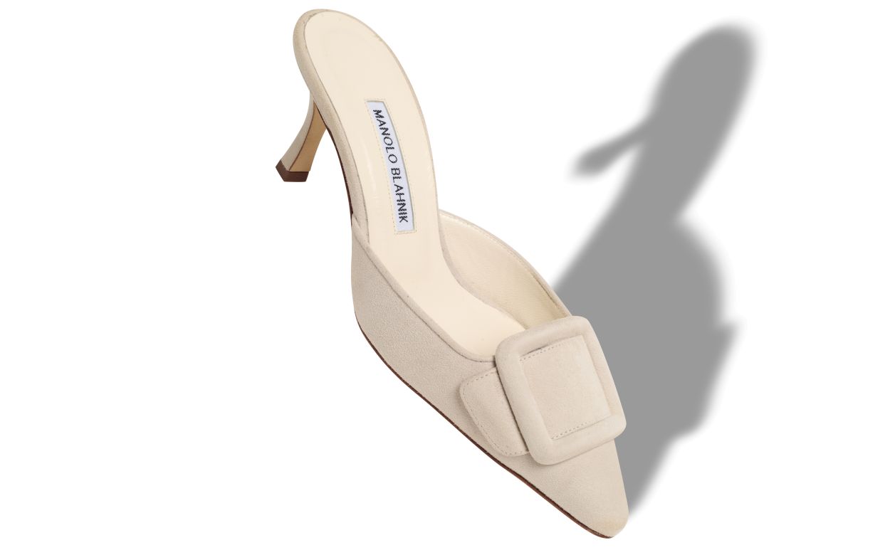 Light Cream Suede Buckle Detail Mules
