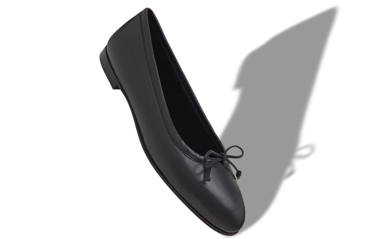 Black Nappa Leather Ballerina Flats