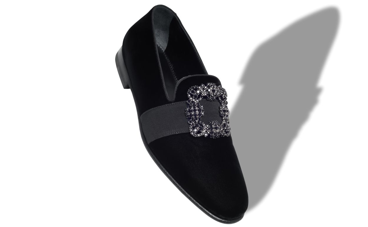 Black Velvet Jewel Buckle Loafers